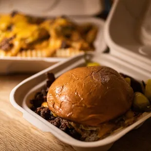 a burger and fries