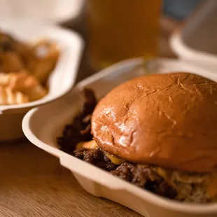 a burger and fries