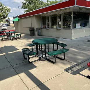 a green picnic table