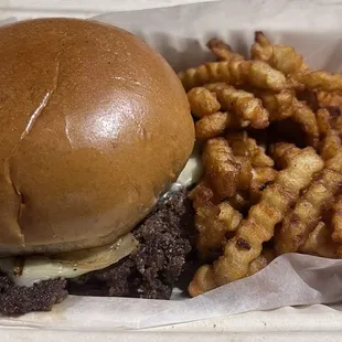 Mushroom &amp; Swiss burger + fries
