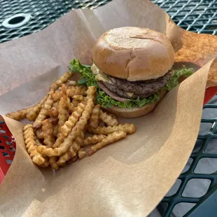 a burger and fries