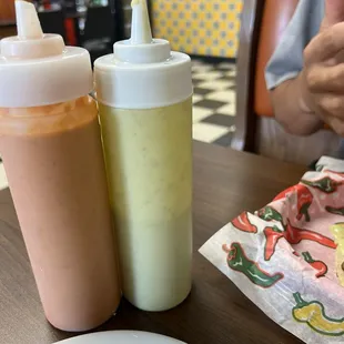 Sauces available- green mild (still a bit spicy for me so had to use lightly) and red spicy.