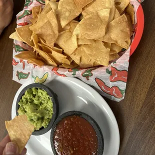 Chips, guacamole, and salsa