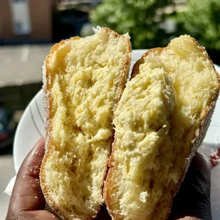 Inside of vanilla bean buttercream filled
