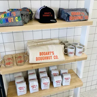 a shelf of doughnuts