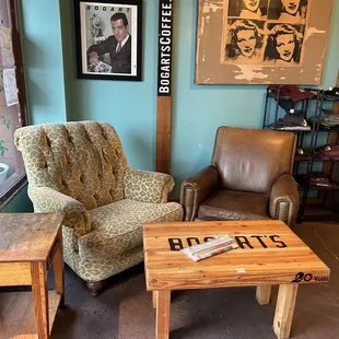 two chairs and a coffee table