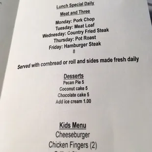 the menu for the restaurant