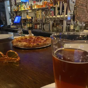 1/2 off pizza and an Amber Ale