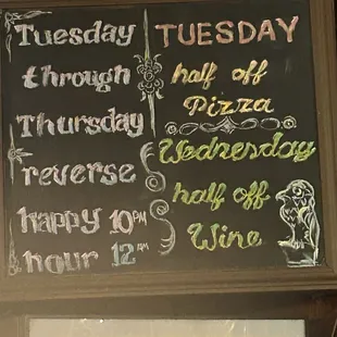Specialty menu.