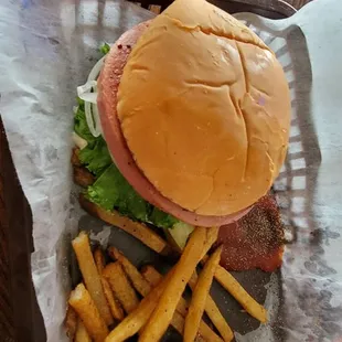 Fried Bologna and fries.