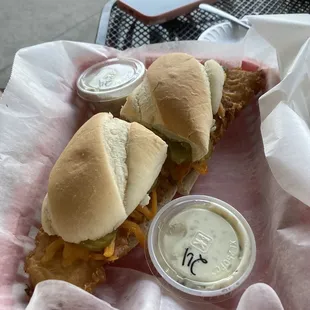 Fish sandwich with double tarter sauce
