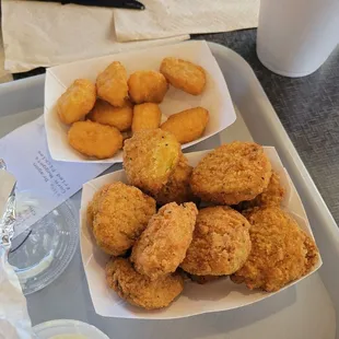 Corn nuggets (top) and fried pickles (bottom) - fried pickles were too salty and had a bit too much breading.