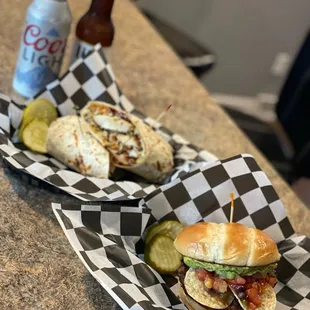 a sandwich and a pickle