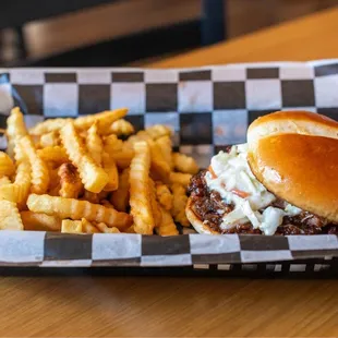 a burger and fries