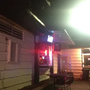 Store front late at night.