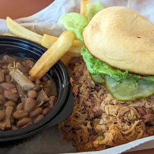 pulled pork sandwich with beans on the side, they beans were good.
