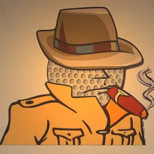 a drawing of a man in a hat smoking a cigarette