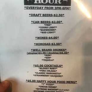 happy hour menu