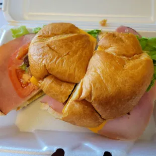 Ham and swiss on a roll