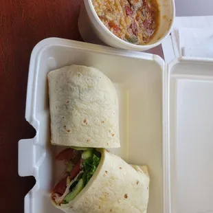 Cali wrap with a side of chicken-sausage gumbo