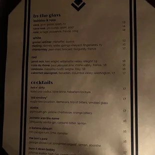 the menu of the restaurant