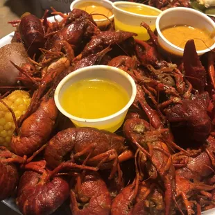 Crawfish with drawn butter and Bogies sauce.