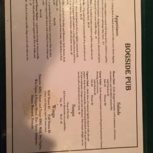 the menu of the restaurant