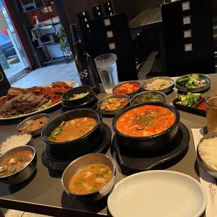 Seafood tofu soup; soybean paste soup, halmae bossan, two rice, bachan!