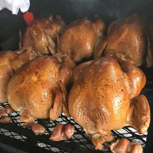 Cooking turkeys for the homeless and less fortunate.