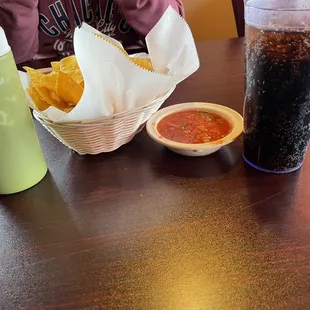 Ships salsa Diet Coke. The green stuff is good.