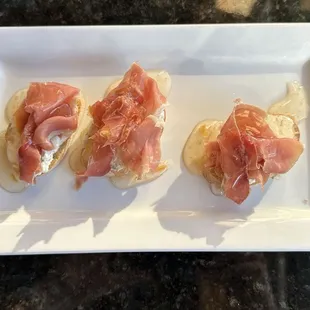 Serrano and aged goat cheese bruschetta