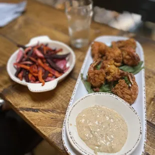 Fried shrimp and roasted root veggies