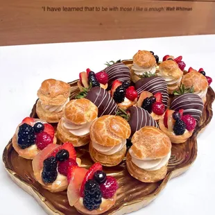 Mini Pastries: berry tart, crème choux, strawberry in chocolate