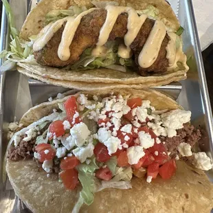 Avocado taco and gringo taco