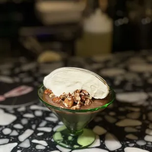 Chocolate Budino with caramel, hazelnuts and crème fraiche, $12