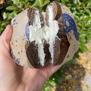 Toasted pumpernickel with chive cream cheese