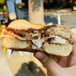Nutella and honey walnut cream cheese bagel