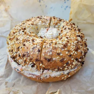 Everything Bagel w/ Pesto &amp; Sundried Tomato Spread