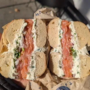 Everything bagel sandwich, with lox