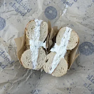 Everything bagel toasted with chive cream cheese