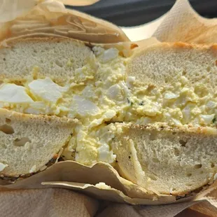Everything bagel with egg salad. Yum.