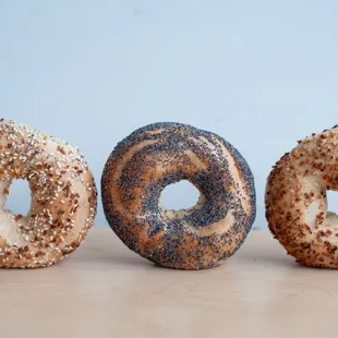 three different types of bagels