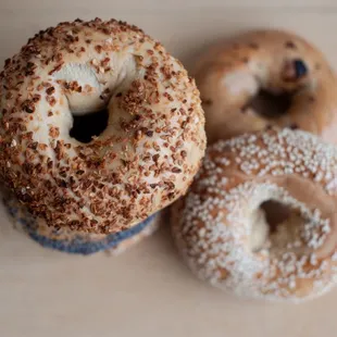 three different types of bagels