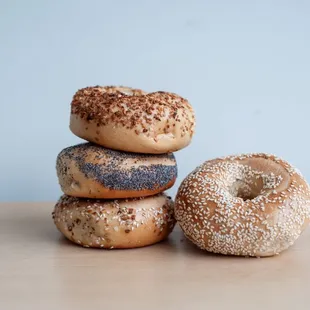 a stack of three bagels