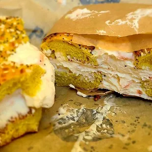 Egg everything bagel with lox spread.