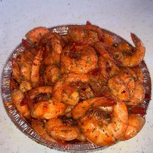 shrimp in a foil container