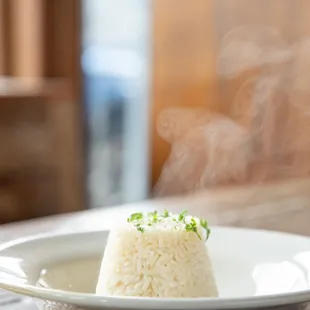 a steaming rice dish