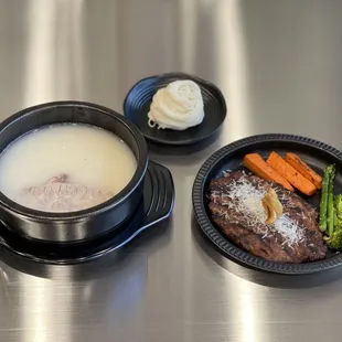 You can try two popular menu items as a combo. Seolleongtang Tteokgalbi Combo http://boilerkfood.com