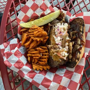 Meatloaf sandwich. 9.5/10! Sweet Potato Fries were (pieces) very flavorful but definitely from the bottom of the basket.