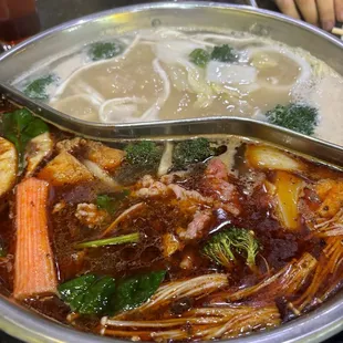 a combination of ingredients in the broth: spicy sezchuan and miso.